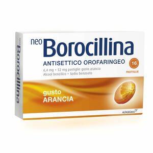 Neoborocillina - Antisettico - 6,4 mg + 52 mg pastiglie gusto arancia, 16 pastiglie in blister al/pvc